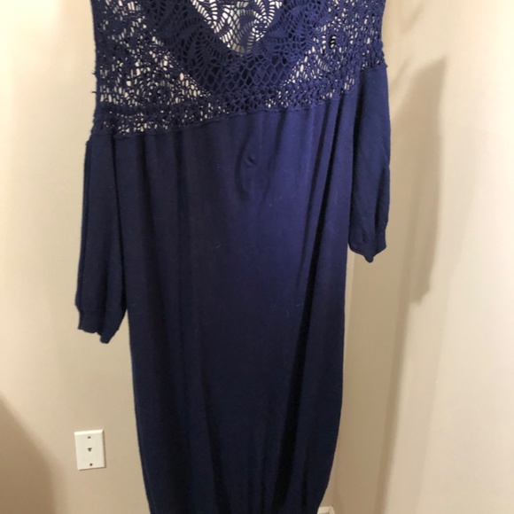 Long Navy Blue Sweater Dress-  lacy/crochet detail (large) - Picture 3 of 7